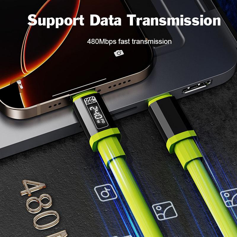 AlongChoice Schnellladekabel mit Digital Display Typ-C auf Typ-C 240W 6A und Typ-C auf 8Pin Lightning für iPhone 16 Pro, Grün, Länge: 1,5 m - Bild 3
