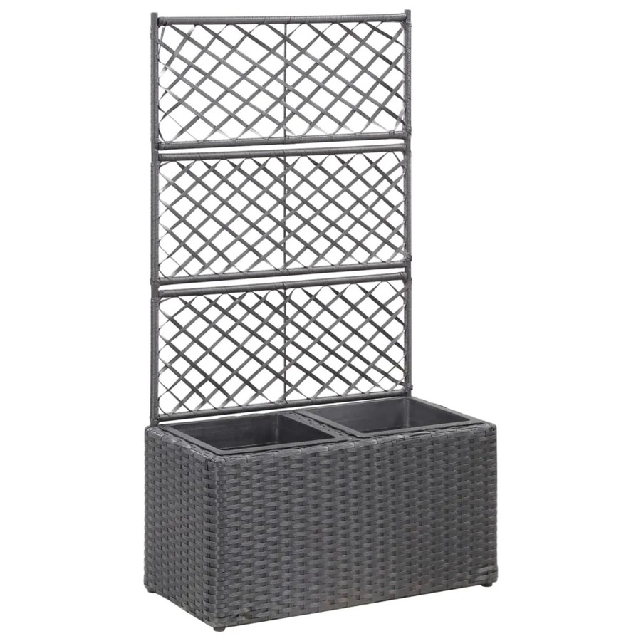 furnicato Hochbeet aus Poly Rattan mit Rankgitter und 2 Töpfen in Schwarz, H x B x T: 107 x 58 x 30 cm - Bild 2