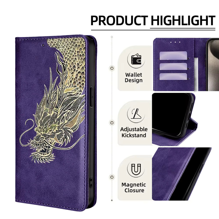 OPPO Smartphone Wallet Cover aus Leder mit Drachenmuster in Grün - Bild 2