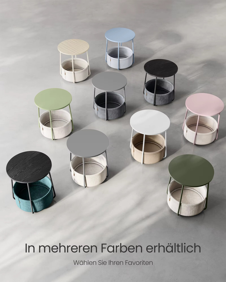 VASAGLE Beistelltisch rund im skandinavischen Design mit Stoffkorb in Grau und Weiß - Bild 3