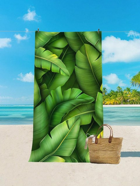 Sandabweisendes Strandtuch von Ka Chen Muda in Hellblau mit Kokosblattdruck, schnelltrocknend und saugfähig, Breite: 40 cm, Höhe: 60 cm - Bild 1