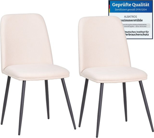 Albatros BONO Stoffstuhl Beige – 2er-Set Esszimmerstühle im modernen Retro-Design, gepolstert & ergonomisch - Bild 1