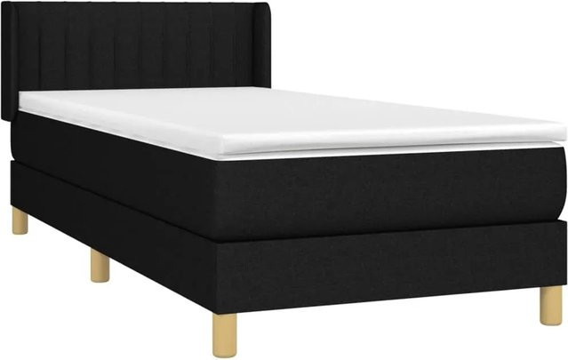 vidaXL Boxspringbett Hybrid mit Matratze und Taschenfederkern, Schwarz, B/T/H: 90 x 193 x 78 cm - Bild 1