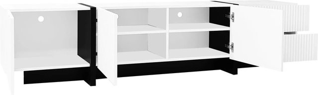 okwish TV Schrank mit Türen und Schubladen für dein Wohnzimmer in Weiß und Schwarz, B/T/H: 190 x 35 x 45 cm - Bild 1