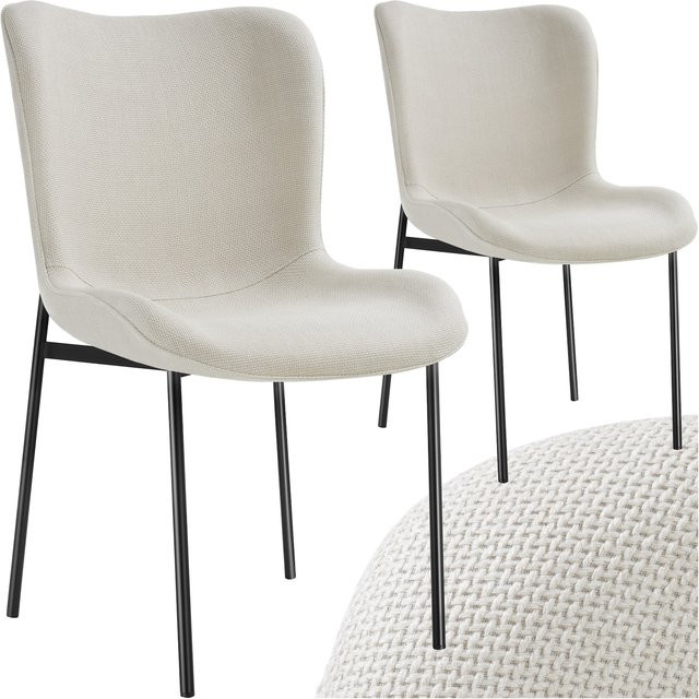 tectake Polsterstuhl Tessa 2er Set aus Webstoff in Off White und Schwarz, ergonomische Form mit hoher Rückenlehne, B/T/H: 54 x 62 x 90 cm - Bild 1
