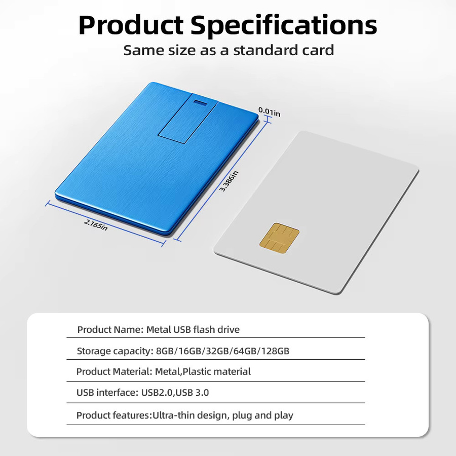 JASTER USB 3.0 Flash-Laufwerk Metallkarte als Memory Stick in Gold oder Blau - Bild 3