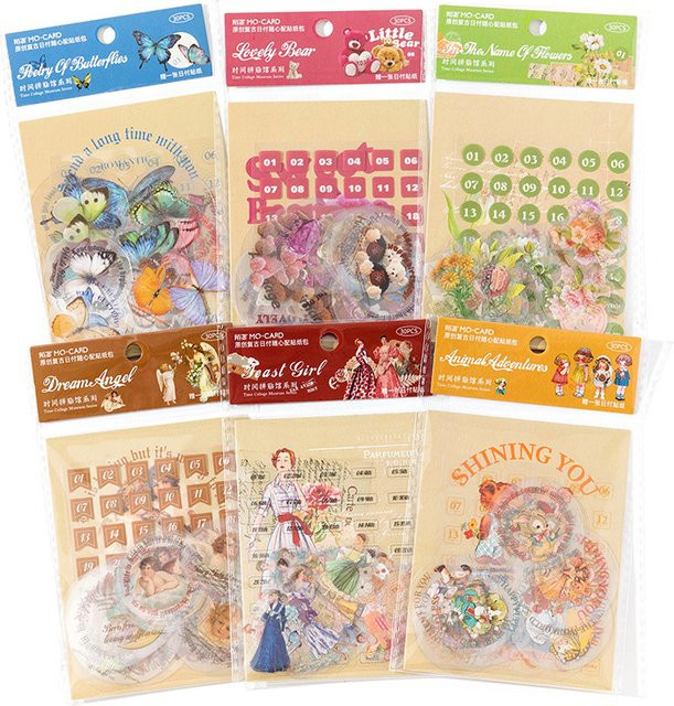 31 Stück Retro-Aufkleber-Set mit verschiedenen Vintage-Mustern in Multicolour für Scrapbooking und DIY-Projekte - Bild 1