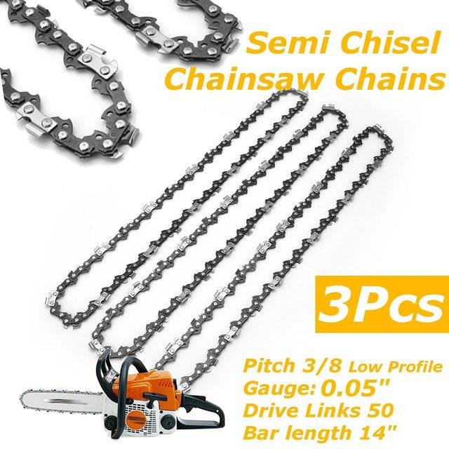 3er-Set Kettensägenketten Halbmeißel für Stihl MS170 MS180, 14 Zoll, 3/8 Zoll Pitch, 0,050 Zoll Gauge, 50 Treibglieder, Hands DIY - Bild 1