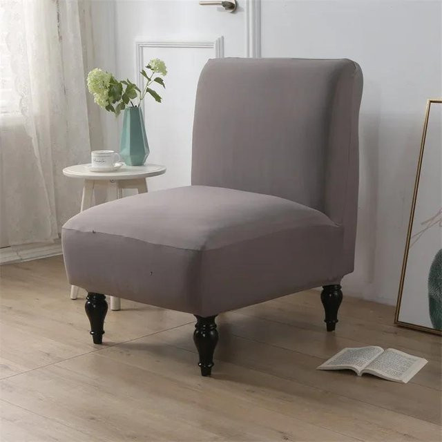 Einfarbiger elastischer Sesselbezug in Grau mit Ärmeln aus Stretch-Material für dein Einzelsofa - Bild 1