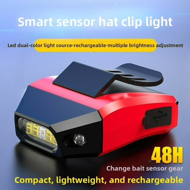 Wasserdichte multifunktionale Sensor-Stirnlampe mit Hutclip und wiederaufladbarem Akku in Rot - Bild 1