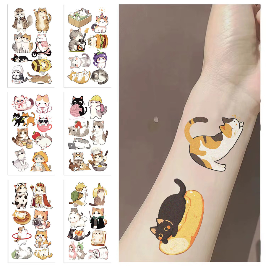 ZAGAN Katzen-Tattoo-Aufkleber, 10-teiliges Set, Kawaii Cartoon-Tier - Bild 2