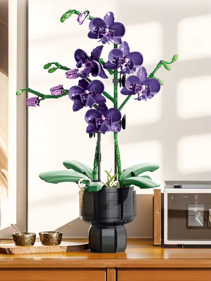 KNEW BUILT Lila Phalaenopsis-Topf-Bausteinspielzeug als kreatives DIY-Blumen-Set zur Heimdekoration - Bild 6