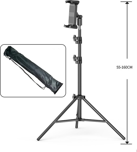 Homhu Tablet und Smartphone Ständer mit anhebbar und faltbarem Stativarm in Schwarz, Höhe: 160 cm - Bild 1