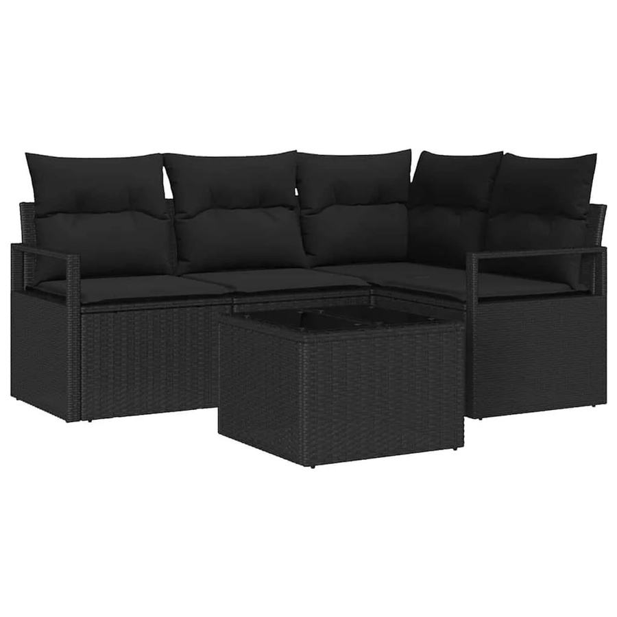 vidaXL Gartenmöbel Set aus Poly-Rattan in Schwarz mit L-Form, 3-Sitzer Sofa, Eckelement, Couchtisch und integriertem Kissen-Stauraum - Bild 2