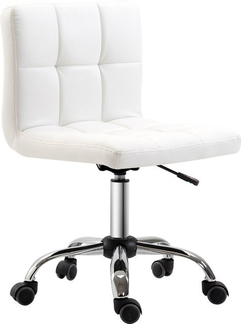 HOMCOM Ergonomischer Bürostuhl ohne Armlehnen in Weiß aus Kunstleder, Höhenverstellbarer Drehstuhl für Home Office und Arbeitszimmer von Aosom - Bild 1