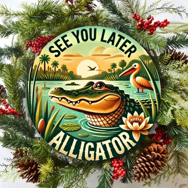 Potdemiel Vintage Alligator Metallschild Rund in Multicolour, Durchmesser: 20 cm - Bild 1