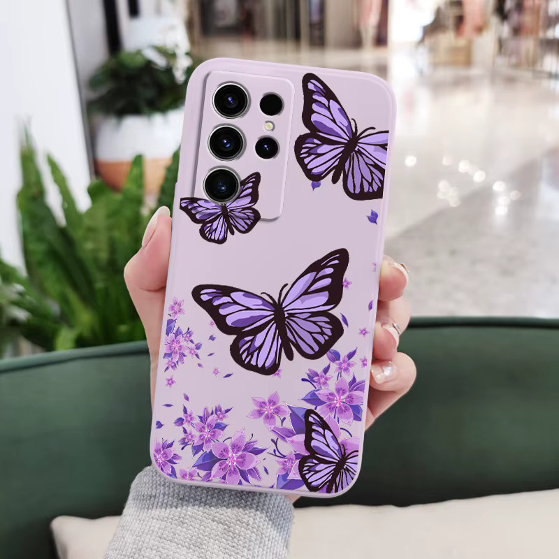 Schmetterlings Handyhülle aus Silikon für Samsung Galaxy S25 S24 S23 S22 S21 S20 Ultra FE S10 S10E Plus Note 20 Ultra in Weiß und Lila - Bild 3