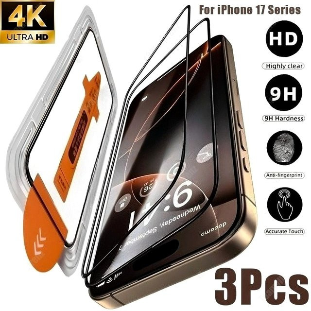 DIXSG 3-teiliges Displayschutz-Set für iPhone 17 16 15 14 13 12 11 Pro Max Plus in Transparent, luftstaubfreie und einfache Installation aus Glas - Bild 1