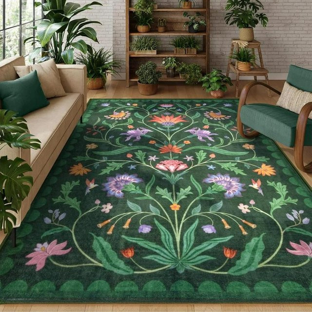 Karpetti Teppich Retro Boho Floral in Dunkelpetrol, waschbar, B/T: 80 x 120 cm - Bild 1