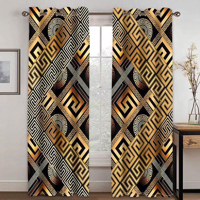 Yiran Furniture Vorhänge mit abstraktem Luxus-Design in Gold und Schwarz, 2er-Set, halbtransparent, B: 65 cm, H: 60 cm - Bild 1