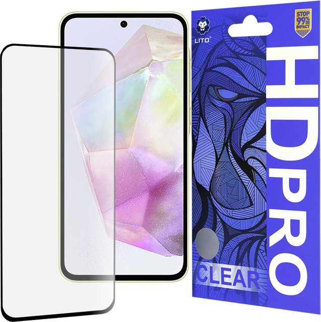 Lito HD Pro Clear Displayschutzfolie aus gehärtetem Glas für Samsung Galaxy A35 5G (A356), Full Glue, Schwarz und Transparent - Bild 1