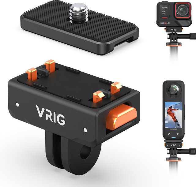 VRIG Magnetische Schnellwechselhalterung für Insta360 ACE, ACE PRO und ACE PRO 2, inklusive 2-poliger Halterung und 1/4-Zoll-Schraubenplatte, Farbe: Schwarz, kompatibel mit X5-2 - Bild 1