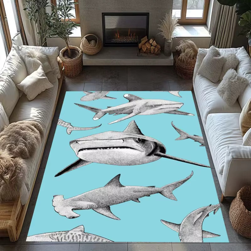 Deep Sea Shark Adventure Teppich mit grauen Haien in Hellblau für das Kinderzimmer und Spielzimmer - Bild 2