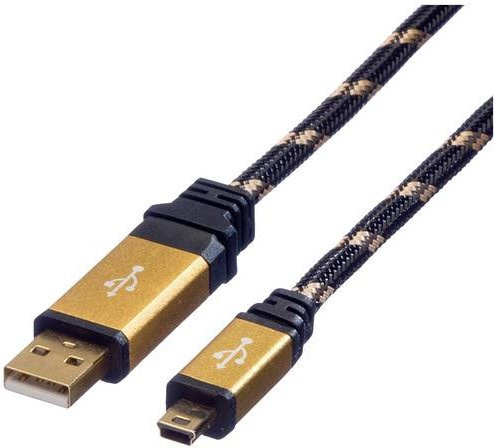 Roline USB 2.0 Kabel mit USB-A Stecker und USB-Mini-A Stecker, Schwarz und Gold, Länge: 3,00 m - Bild 1