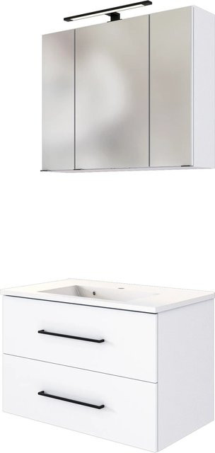 Held Möbel Waschtisch-Set Rom mit Spiegelschrank in Weiß Matt, Breite: 80 cm - Bild 1
