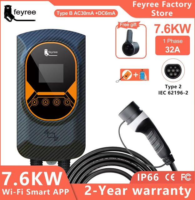 Feyree EVSE Wallbox Typ2 Autoladegerät mit APP-Steuerung für Elektrofahrzeuge, 3-Phasen-Ladestation für 11KW oder 22KW, 32A - Bild 1
