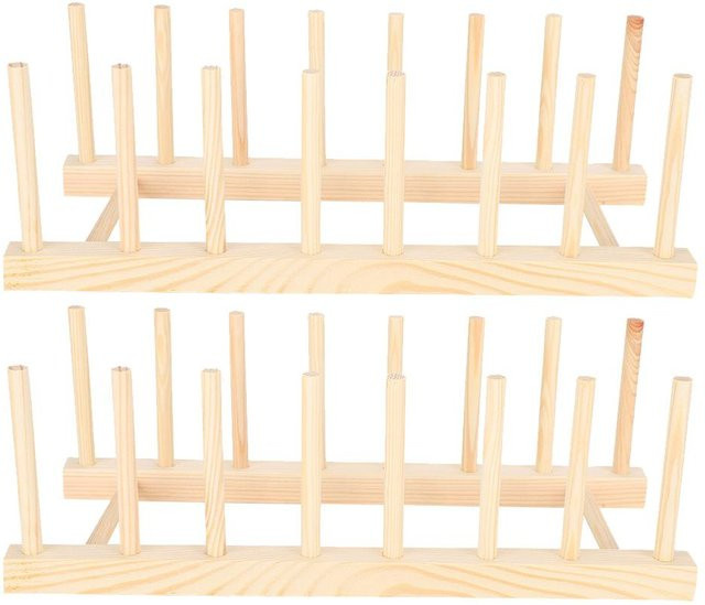 2er Set Shoemst Geschirrablage aus Massivholz als Küchenutensilien Organizer und Bücherregal in Beige - Bild 1
