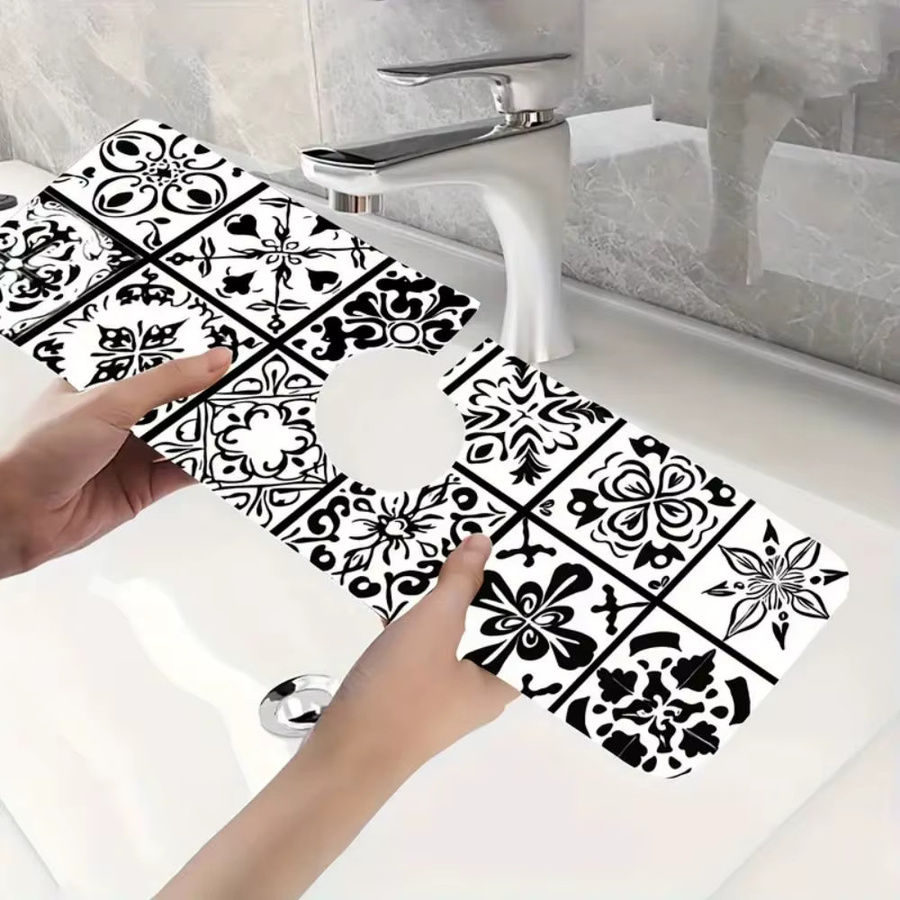 VIKAMA Bohemian Abtropfmatte für Küche und Badezimmer, rechteckiges Wasserabsorptionspad für Arbeitsplatten, B/T: 38,0 x 38,0 cm, Höhe: 1,0 cm - Bild 4