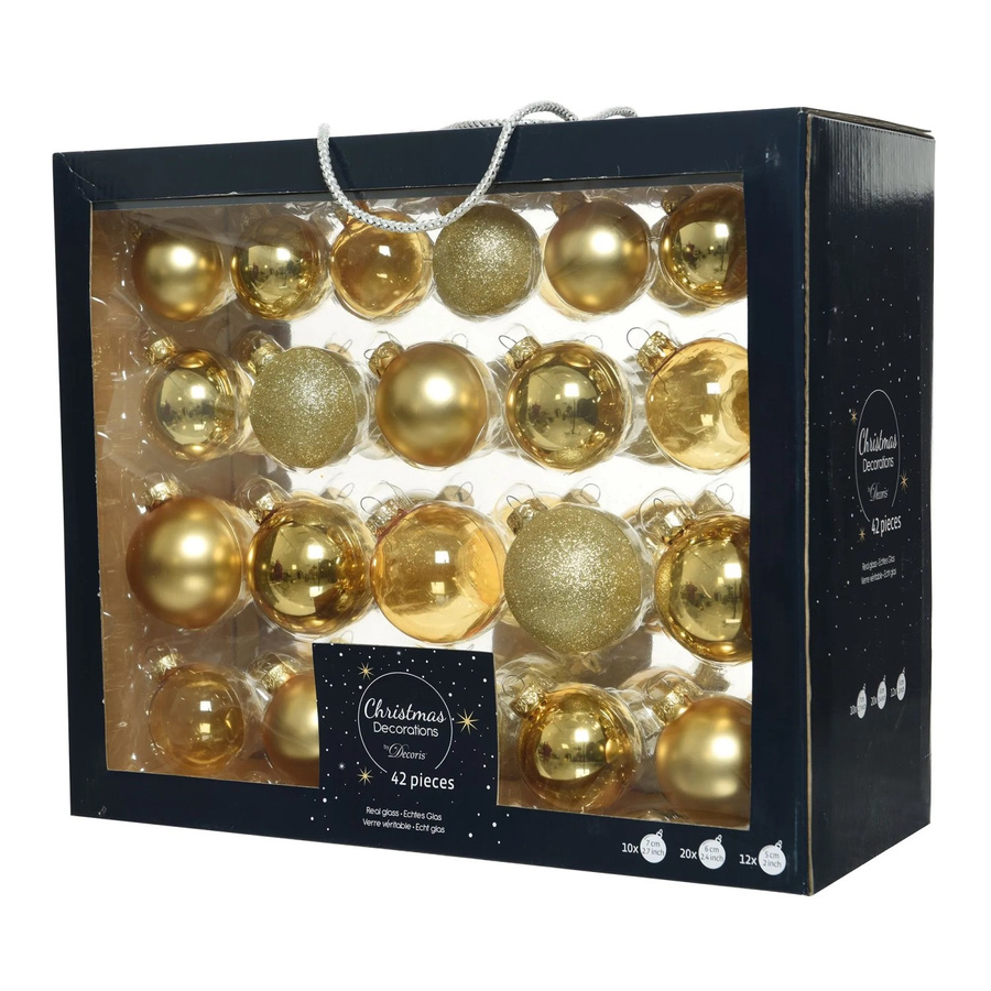 Decoris Weihnachtskugeln aus Glas in Hellgold, 42-teiliges Set mit 3 Größen - Bild 2