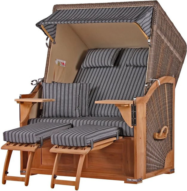bene,iving Strandkorb Komplettset Schaalsee Modell 500 aus Teakholz mit PE-Geflecht in Grau - Bild 1