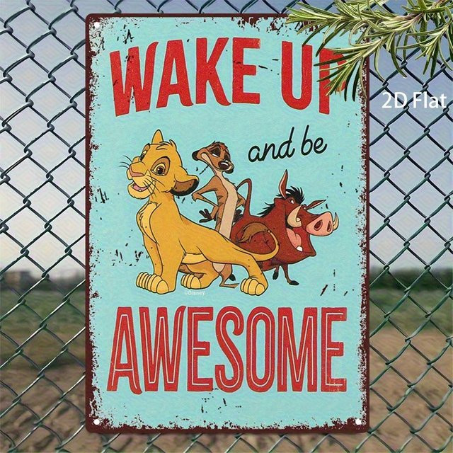 Potdemiel König der Löwen Wake Up and Be Awesome Vintage-Metallschild mit Simba, Timon und Pumbaa, Mehrfarbig - Bild 1