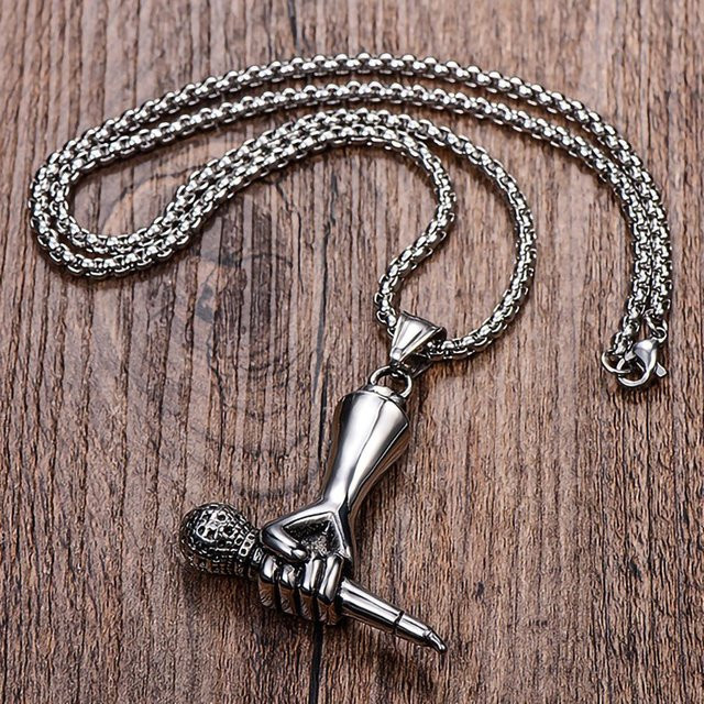 Wucifang Jewelry Mikrofon Anhänger Halskette, Edelstahl, Schwarz, Unisex - Bild 1