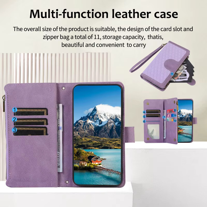 Leder Brieftasche mit Reißverschluss und Kartenfach als Handyhülle für Samsung Galaxy A-Serie in Braun oder Lila - Bild 3