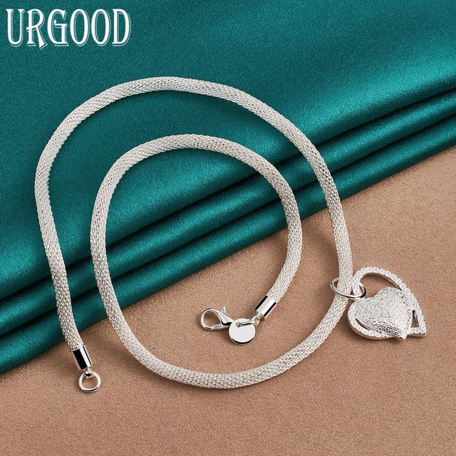 URGOOD Schlangenkette mit Herz Anhänger, 925 Silber, Schwarz, 45 cm, Damen - Bild 1