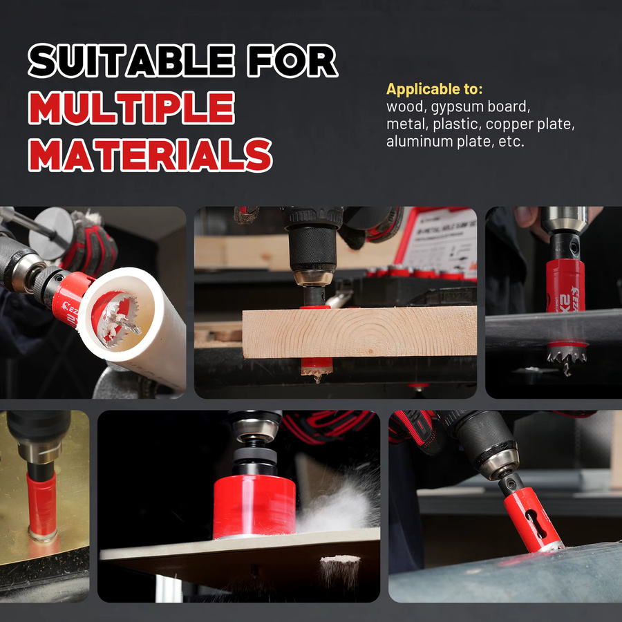 EZARC 16-teiliges Lochsägen-Set aus Bi-Metall für Holz, Metall, Sperrholz und PVC, inklusive Dorn, Bohrer, Montageplatte und Sechskantschlüssel, Durchmesser 19-64mm - Bild 5
