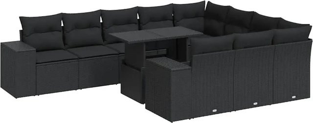 vidaXL 11-tlg. Garten-Sofagarnitur in L-Form aus Polyrattan mit Kissen in Schwarz - Bild 1