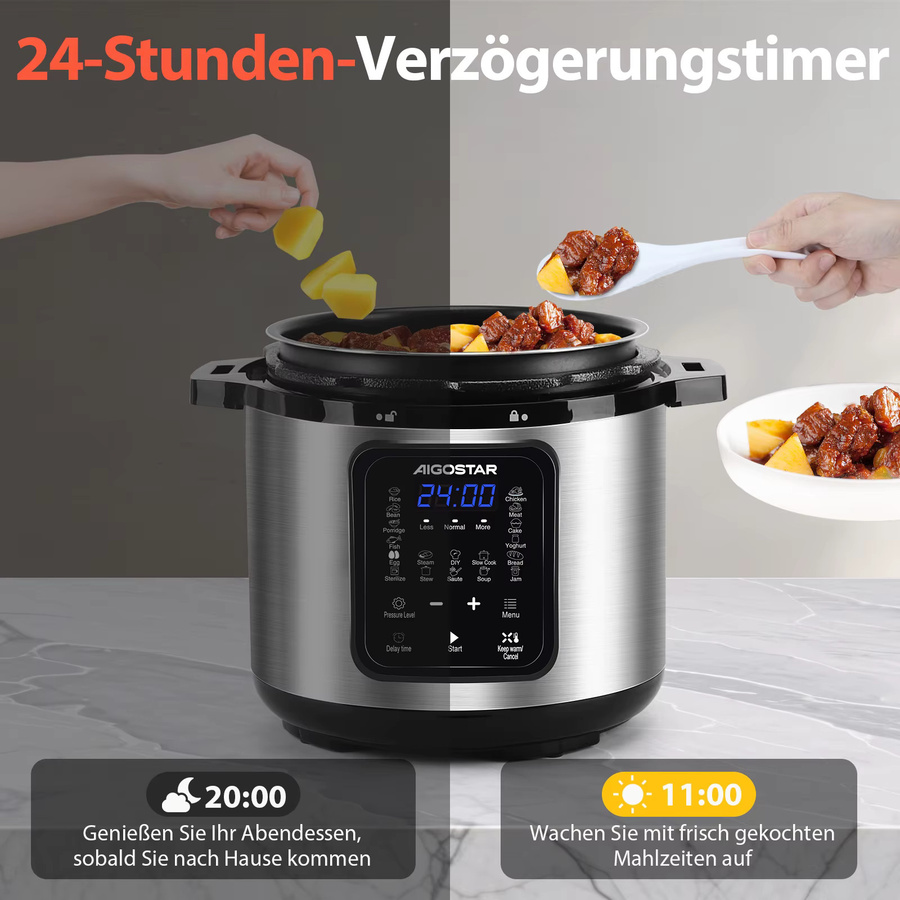 Aigostar 18-in-1 Multikocher Schnellkochtopf in Silber aus Edelstahl mit 6l Volumen, 1000 W und digitalem Touchscreen - Bild 5