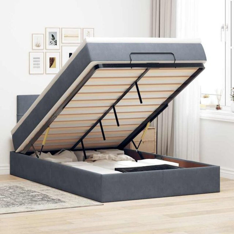 Vidaxl Ottoman Polsterbett mit Matratze und LED in Anthrazit Grau aus Samt B/T: 120 x 200 cm - Bild 1