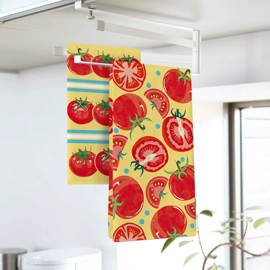 2-teiliges Handtuch-Set Veggie Fruit mit gelben Tomaten in Gelb, bestehend aus einem Handtuch und einem Backtuch mit Punkten und Streifen im Landhausstil, B/H: 40 x 60 cm und B/H: 40 x 60 cm - Bild 2