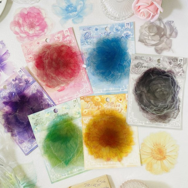 Journamm 20 Stück transparente Blumenaufkleber aus PET für Scrapbooking und Tagebuch-Dekoration - Bild 1