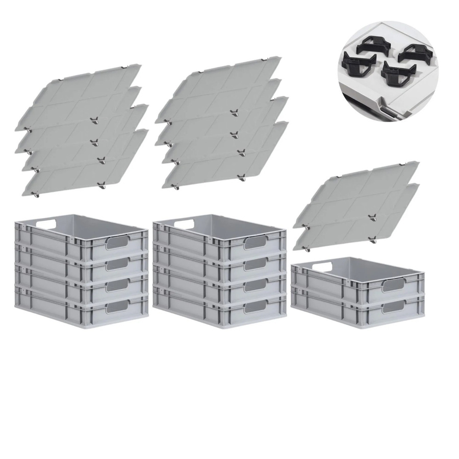 PROREGAL Spar Set mit 10x Eurobox Nextgen Economy inklusive Auflagedeckeln und 4x Schiebeschnappverschlüssen, Farbe: Schwarz, H x B x T: 12 x 40 x 60 cm - Bild 2