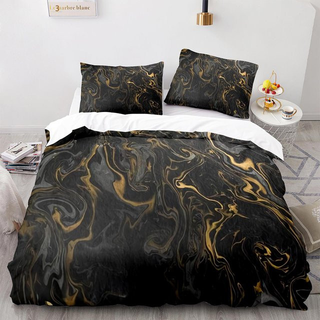 Bettwäsche-Set mit abstraktem Marmormuster von Binchi Outdoor Product in Weiß und Gold, Material Polyester, B/H: 260 x 220 cm - Bild 1