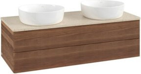 V&B Antao Waschtischunterschrank mit Frontstruktur und LED-Beleuchtung, Farbe Walnut, B/T/H: 120 x 36 x 50 cm - Bild 1