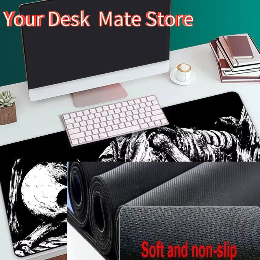 LockEdge Dark Horror Skull Gaming-Mauspad in Schwarz als große Schreibtischunterlage für Computer und Tastatur - Bild 6