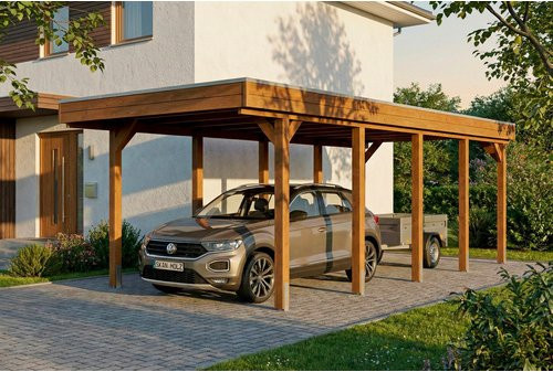 SKANHOLZ Carport Friesland aus Fichte mit EPDM-Dach in Nussbaum Braun, B: 860 cm, T: 320 cm, H: 239 cm - Bild 1