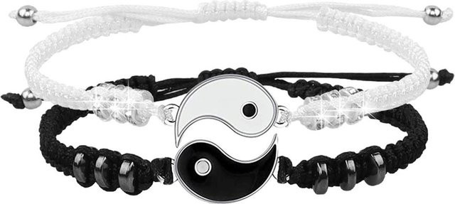 Fashion Maker 2 Armbänder, Yin Yang, Kordelarmband, Eisenlegierung, Schwarz, Weiß, Unisex - Bild 1